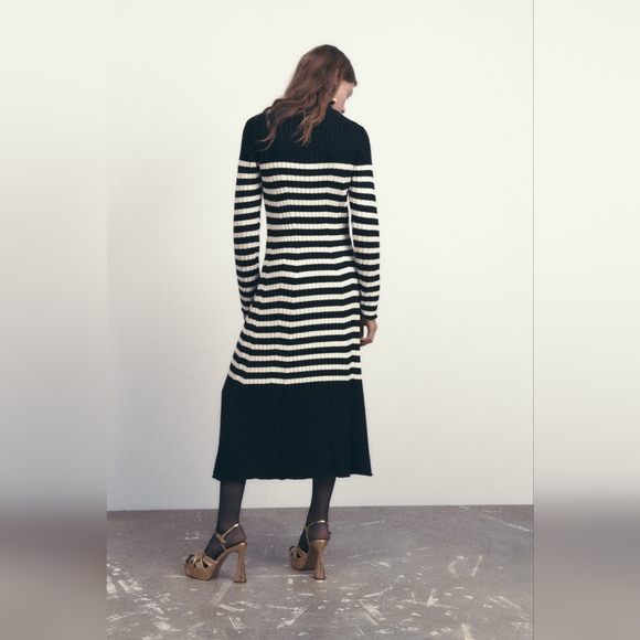 New Zara Wool Blend Striped Knit Midi Dress - 5755/147 - Picture 5 of 8